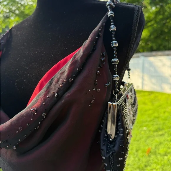 Y2k Elegant Black and Red Evening beaded silk Gown